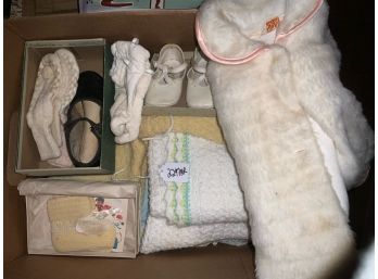 Assorted Lot Of Baby Clothes, Shoes, Jacket, Afghans And Blankets