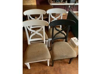 Set Of Four Wooden Chairs With Upholstered Seats