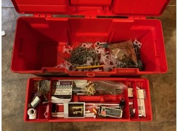 Red Toolbox With Miscellaneous Contents