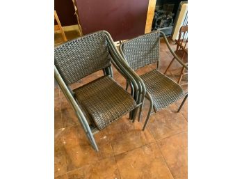 Set Of Seven Plastic Wicker Wrapped Metal Chairs