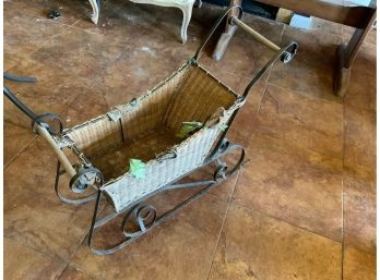 Wicker And Metal Sleigh With Fabric And Leaf Accents