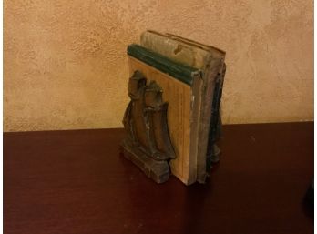 Old Books With Ship Bookends
