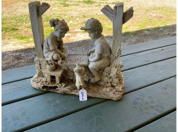 Boy And Girl Playing Game Garden Statue