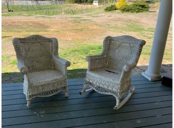 Set Of One Wicker Chair And One Wicker Rocking Chair