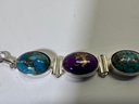 (3) Sterling Silver .925 Purple Green Blue Turquoise Jewelry Lot