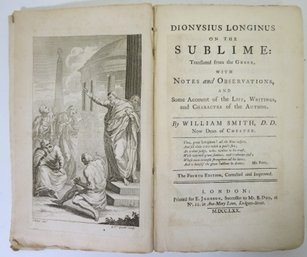 1770 Dionysius Longinus On The Sublime By William Smith Fourth Edition