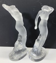 Pair Of LALIQUE Nude Crystal Figurines - 9.5' Tall