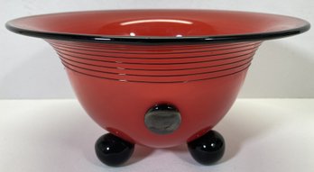 Signed Red & Black Art Glass Bowl