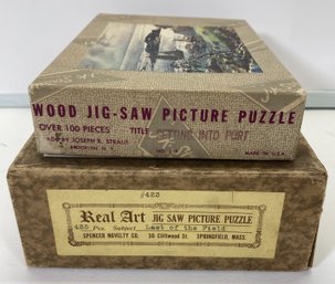 (2) Vintage Wood Jigsaw Puzzles J.K. Straus & Spencer Novelty
