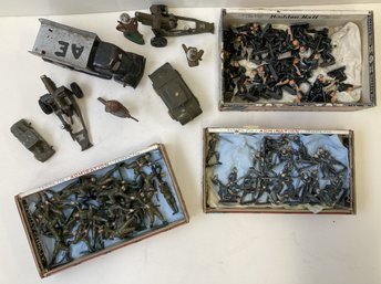 Collection Of Vintage Metal Military Soldier Figurines / Vehicles