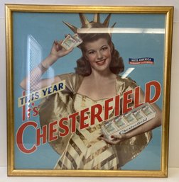 1942 Framed Cardboard Advertising Sign For CHESTERFIELD CIGARETTES