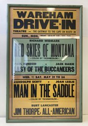 1951 WAREHAM DRIVE IN Cardboard Movie Poster/ Jim Thorpe - Man In The Saddle