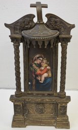 19th Century Religious Display With Hand Painted Scene