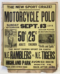 1930s Era MOTORCYCLE POLO Poster Broadside