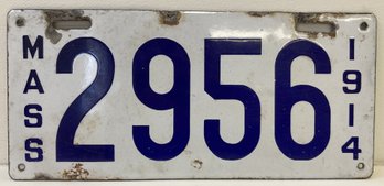 1914 Porcelain Massachusetts License Plate