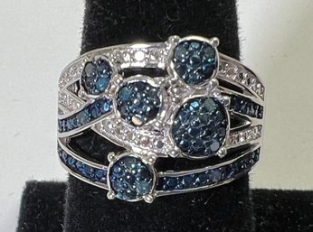 Sterling Silver .925 Blue Velvet Diamonds Rhodium Ring Sz 8 3.4