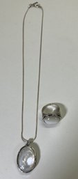 (2) Sterling Silver .925 KTC Israel MOP Necklace Ring Sz 9