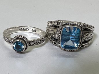 (2) Sarda Sterling Silver .925 Blue Topaz Rings Sz 8 3/4.