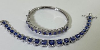 (2) Sterling Silver .925 Crystal Gemstone Bracelets