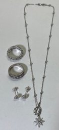 (4) Sterling Silver .925 Jewelry Lot Necklace Earrings Rings Sz 8.5