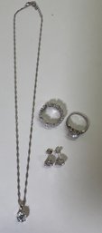 (4) Sterling Silver .925 CZ Rings, Necklace, Earrings Lot