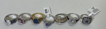 (7) Sterling Silver .925 JTV White Diamond Tested Ring Lot