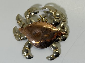 Stunning Brass And Copper Crab Pendant Brooch Pin