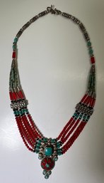 Sterling Silver Native American Made Turquoise Bead Necklace
