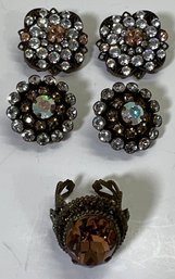 (3) Vintage Sorrelli Signed 1 Ring And 2 Pairs Clip Earrings