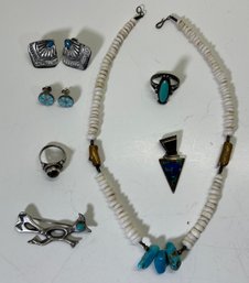 (7) Sterling Silver .925 Native American Turquoise Jewelry Lot