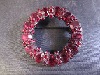 Vintage Joseph Warner Red Rhinestone Wreath Pin Brooch