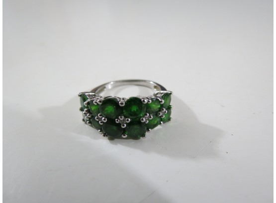 Sterling Silver .925 Green Stone Ring, Size 8