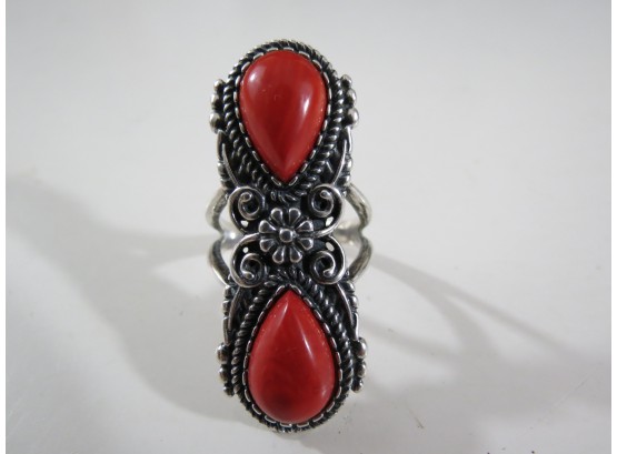 Carolyn Pollack Relios Sterling Silver Coral Ring, Size 10