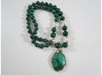 Malachite Bead Pearl Necklace