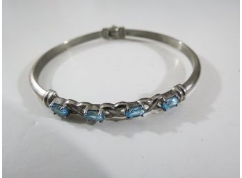 Sterling Silver .925 EURS Blue Topaz Hinge Bracelet