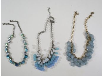 (3) Costume Blue Teal Lavender Statement Bead Necklaces
