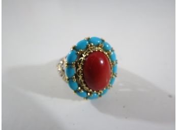 Michael Valitutti NH Sterling Silver .925 Turquoise Coral Ring Sz 8