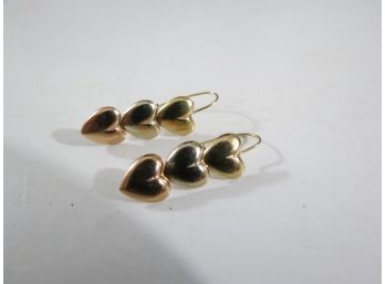 14KT Gold Tri Color Heart Earrings