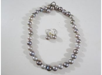 Honora Gray Pearls Sterling Silver .925 Necklace Earring Set