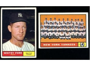 (2) 1961 Topps Whitey Ford / Yankee Team Card