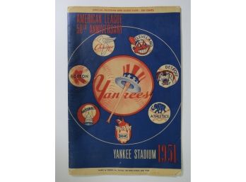 1951 Yankees Vs Red Sox Baseball Program With Mickey Mantle