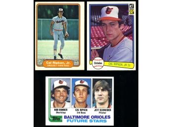 (3) 1982 Topps, Fleer, Donruss Cal Ripken Jr Rookie Cards