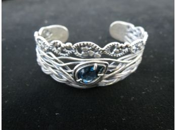 Sterling Silver .925 PZ Israel Blue Topaz Cuff Bracelet