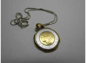 Sterling Silver .925 Necklace And 500 Italian Lira Pendant