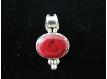 Vintage Taxco Sterling Silver .925 Red Howolite Pendant