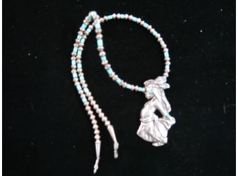 Sterling Silver .925 Turquoise Native American Signed Necklace