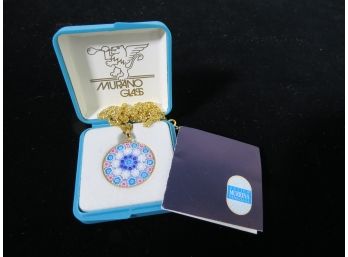 Sterling Silver Gold Plated Murano Glass Pendant Necklace W/ Box