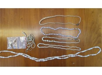 Genuine Pearl Necklace Lot Sterling Silver And 14KT Clasps.