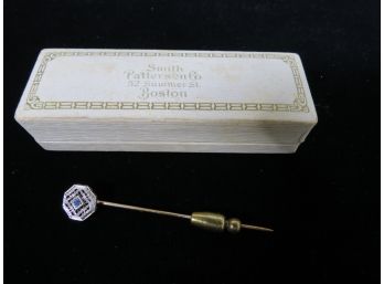Victorian 14KT Gold Gemstone Stick Pin With Original Box
