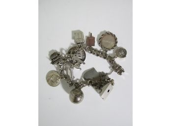 Sterling Silver .925 Charm Bracelet W/ 14 Charms